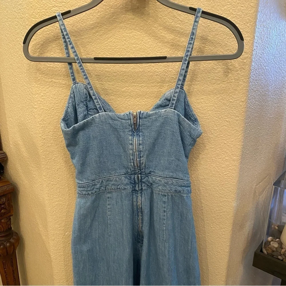 TOPSHOP Women Blue Tie Front Keyhole Denim Cropped Jumpsuit Size 2 - Picture 5 of 8